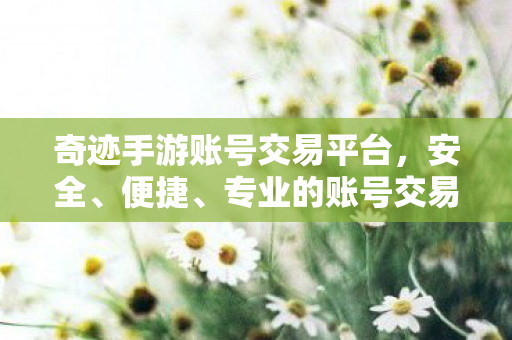 奇迹手游账号交易平台,安全、便捷、专业的账号交易新选择 奇迹手游账号交易平台,安全、便捷、专业的账号交易新选择