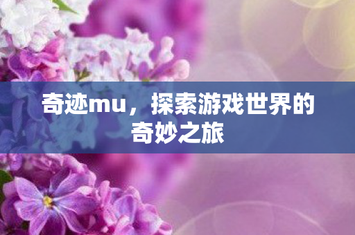 奇迹mu,探索游戏世界的奇妙之旅 奇迹mu,探索游戏世界的奇妙之旅