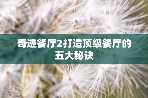 奇迹餐厅2打造顶级餐厅的五大秘诀图片