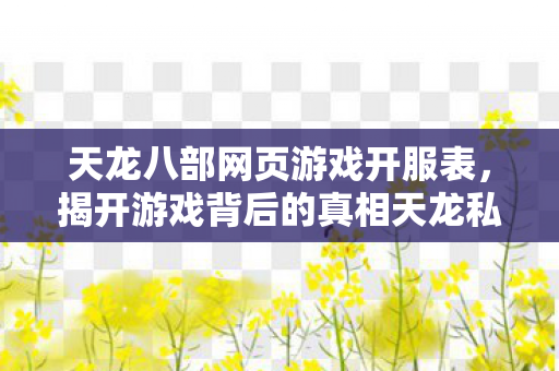 揭开游戏背后的真相天龙私服图片