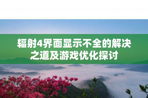 辐射4界面显示不全的解决之道及游戏优化探讨图片