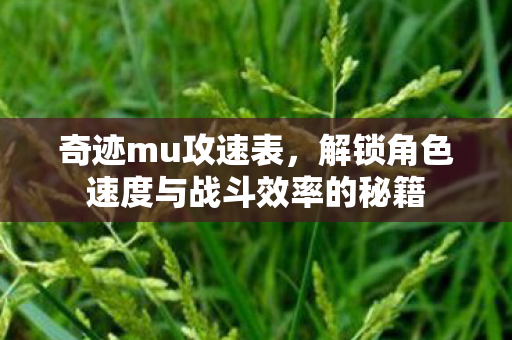 解锁角色速度与战斗效率的秘籍图片