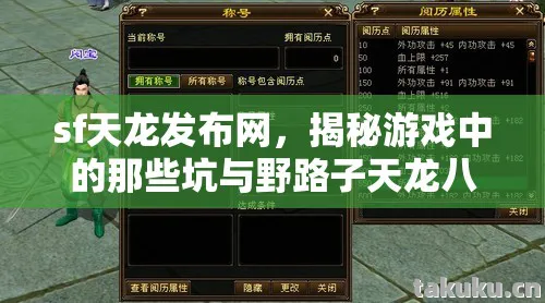 sf天龙发布网，揭秘游戏中的那些坑与野路子天龙八部私服