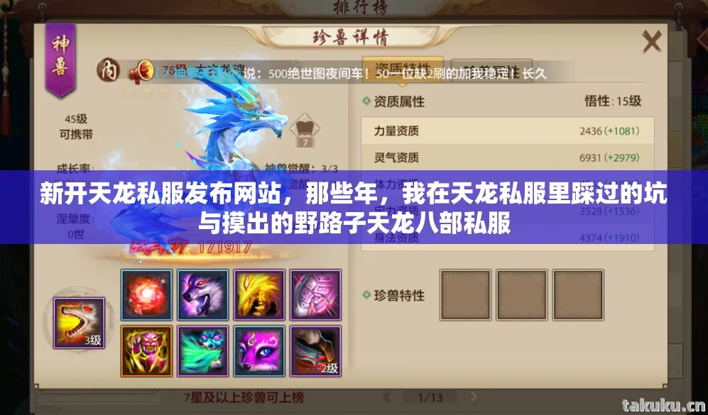 我在天龙私服里踩过的坑与摸出的野路子天龙八部私服图片