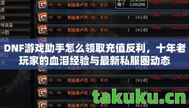 DNF游戏助手怎么领取充值反利,十年老玩家的血泪经验与最新私服圈动态 DNF游戏助手怎么领取充值反利,十年老玩家的血泪经验与最新私服圈动态