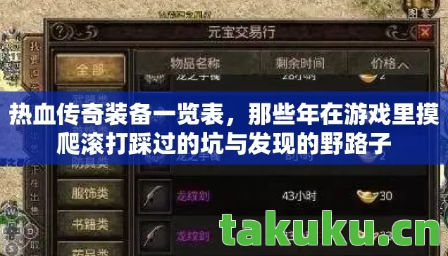 热血传奇装备一览表,那些年在游戏里摸爬滚打踩过的坑与发现的野路子 热血传奇装备一览表,那些年在游戏里摸爬滚打踩过的坑与发现的野路子