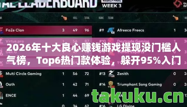 2026年十大良心赚钱游戏提现没门槛人气榜，Top6热门款体验，躲开95%入门陷阱