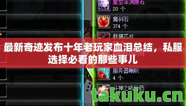 最新奇迹发布十年老玩家血泪总结，私服选择必看的那些事儿