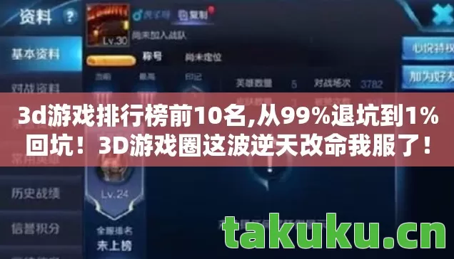 3d游戏排行榜前10名,从99%退坑到1%回坑！3D游戏圈这波逆天改命我服了！
