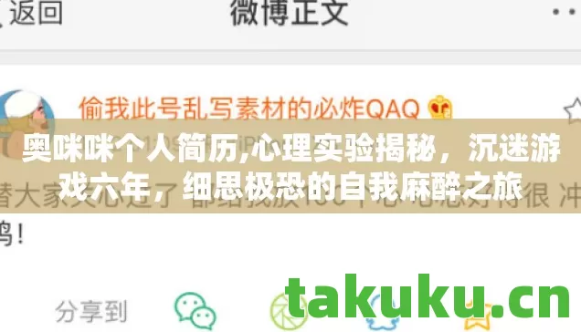奥咪咪个人简历,心理实验揭秘,沉迷游戏六年,细思极恐的自我麻醉之旅 奥咪咪个人简历,心理实验揭秘,沉迷游戏六年,细思极恐的自我麻醉之旅