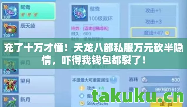 充了十万才懂!天龙八部私服万元砍半隐情,吓得我钱包都裂了! 充了十万才懂!天龙八部私服万元砍半隐情,吓得我钱包都裂了!